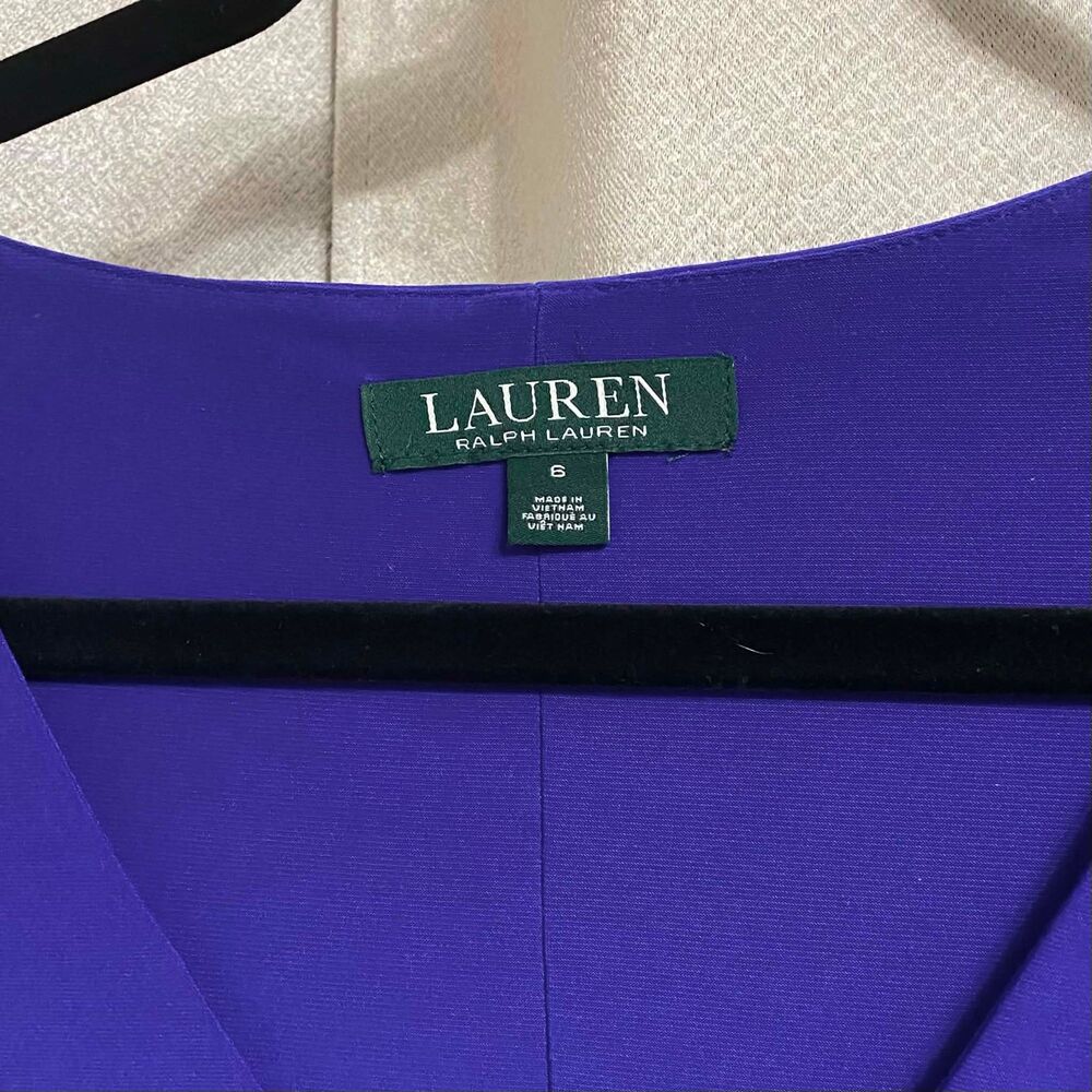 Lauren Ralph Lauren Women's Size 6 Royal Purple Bell Sleeve V-Neck Sheath Dress - Picture 4 of 6